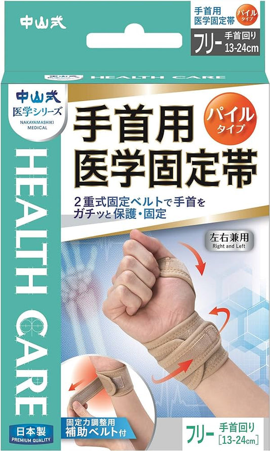 中山式 手首用医学固定帯 フリーサイズ 適度な伸縮性 通気性 マジックテープ 簡単着脱 伸縮 親指通し