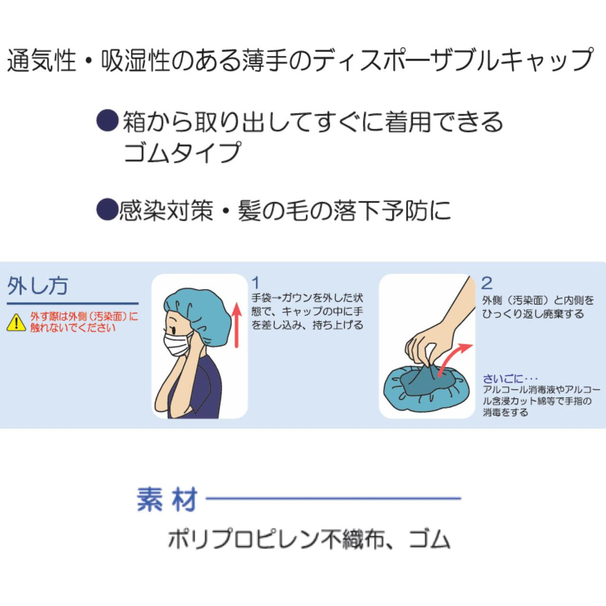 ☆サージキャップ N-10 竹虎 感染予防 災害対策 使い捨て 100枚入 ポリプロピレン 不織布 通気性 ディスポーザブルキャップ ブルー 介護 医療 看護