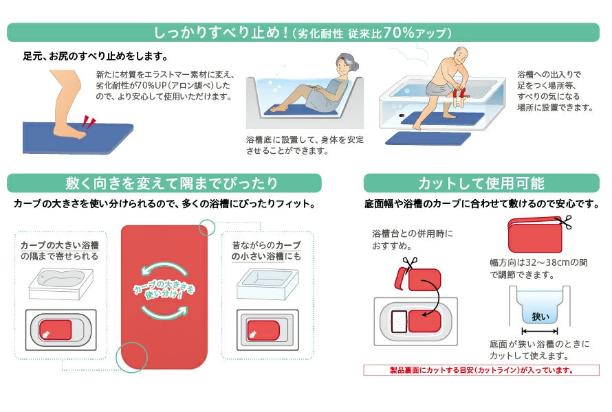Rakuraku Anti-slip Mat | Non-slip | Bathroom | Care Products | Welfare Supplies | Mats | Bathing | Small, Medium, Large (3 sizes) | Red, Blue, Green | Father's Day | Mother's Day | Birthday | For Your Loved Ones | For Grandpa | For Grandma